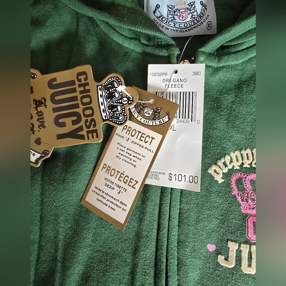 Juicy Couture Vintage Fleece Zip up Hoodie Sweatshirt NEW Green 💚 XL - Picture 4 of 6